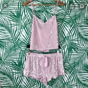 VS Light Pink Crushed Velvet Tank and Shorts Set